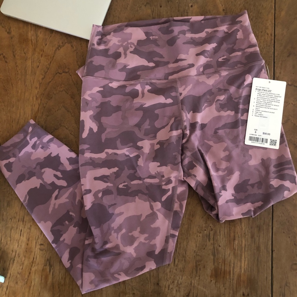 lululemon pink camo align pants 25” size 8